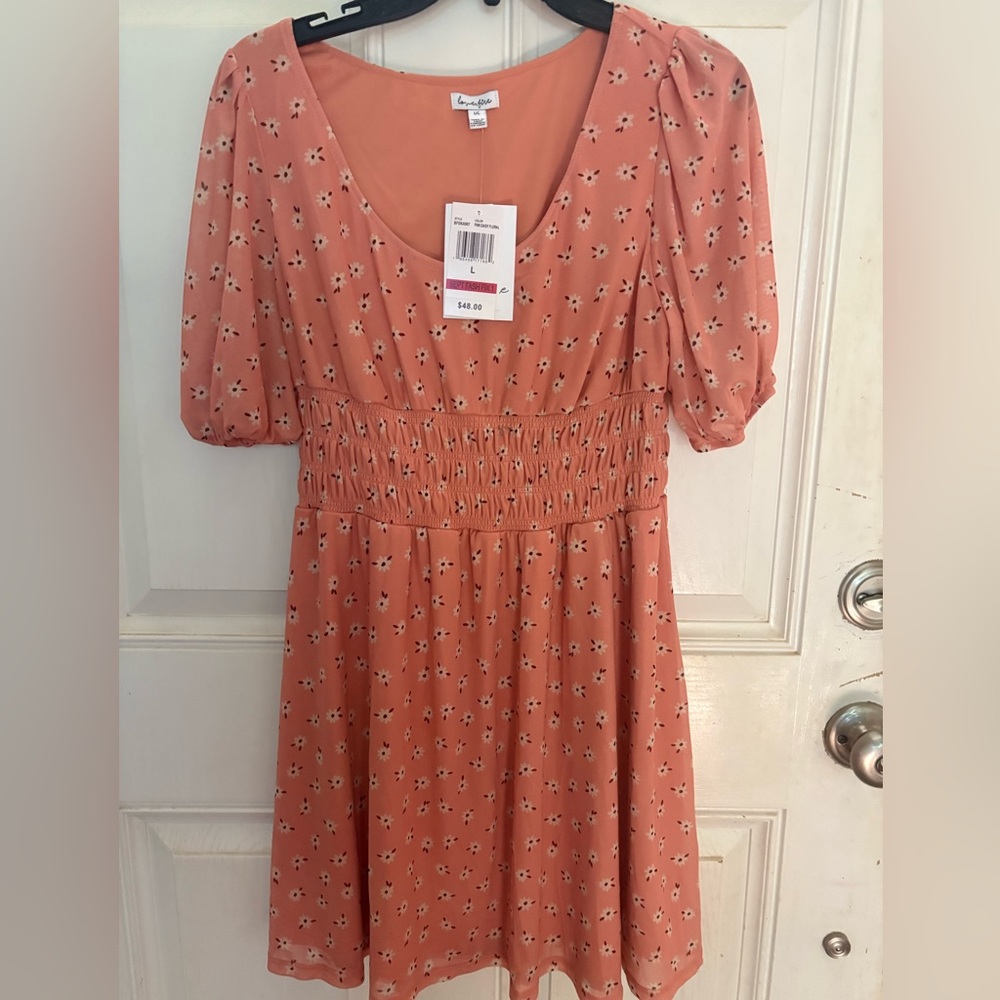 love, Fire Peach Floral Midi Dress